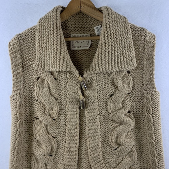 Kenji Womens Chunky Shawl Lambswool Angora Sweater Vest Large Camel Quiet Luxury - Picture 2 of 9